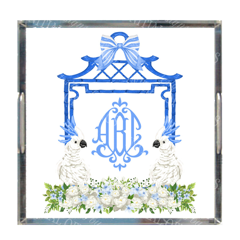 Blue Bamboo Monogram Frame Acrylic Tray
