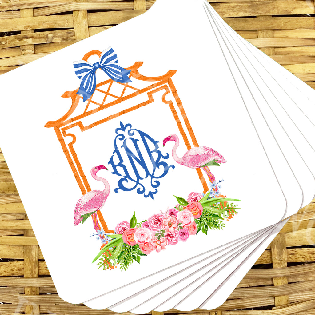 Orange Bamboo Monogram Frame Coasters