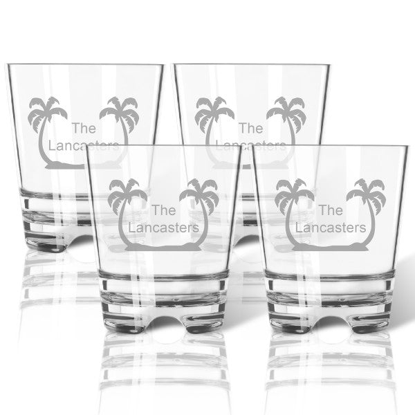 Tritan Palm Trees Unbreakable Set of 4 Double Old Fashioned Glasses