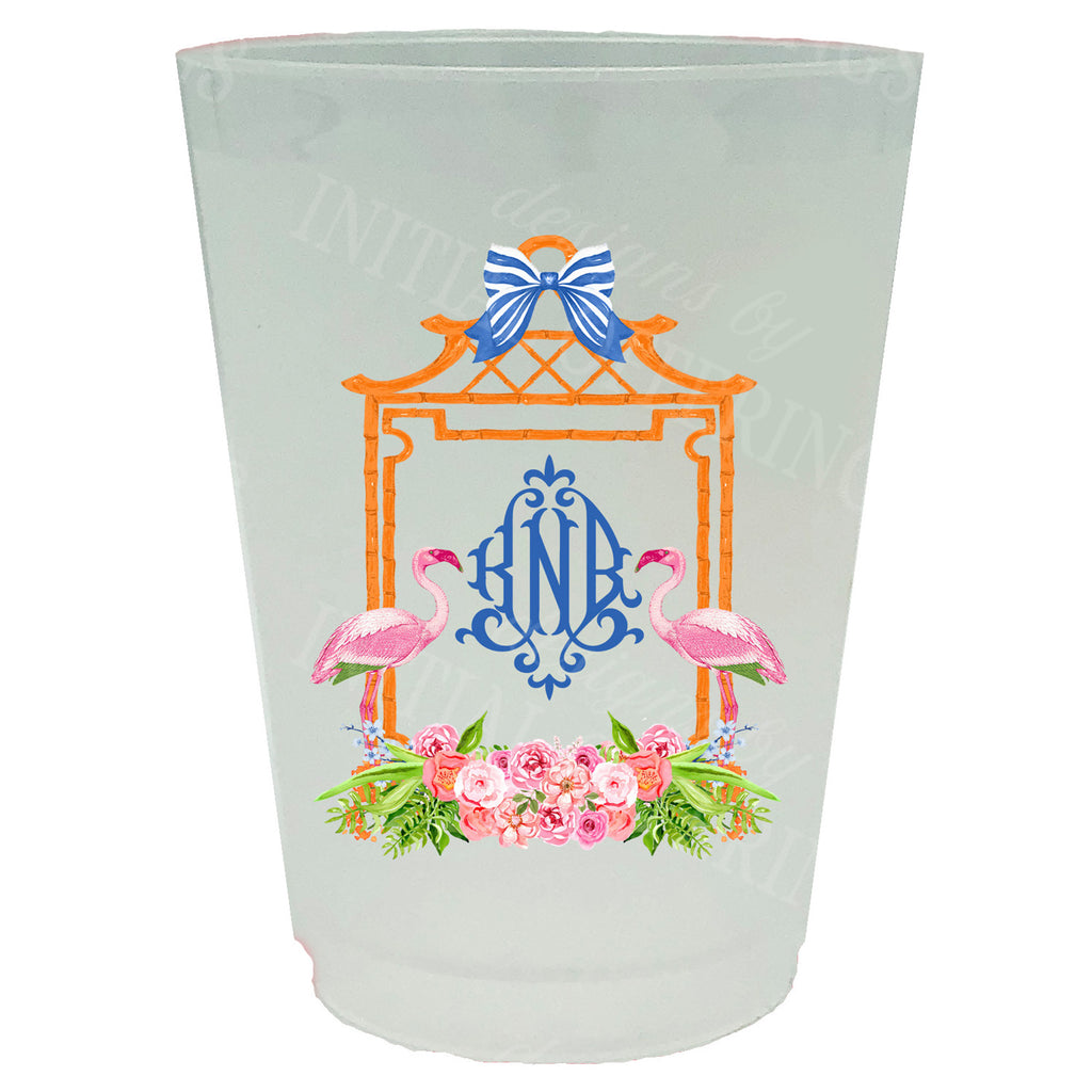 Orange Bamboo Monogram Frame Full Color Shatterproof Frost Cups - Personalized