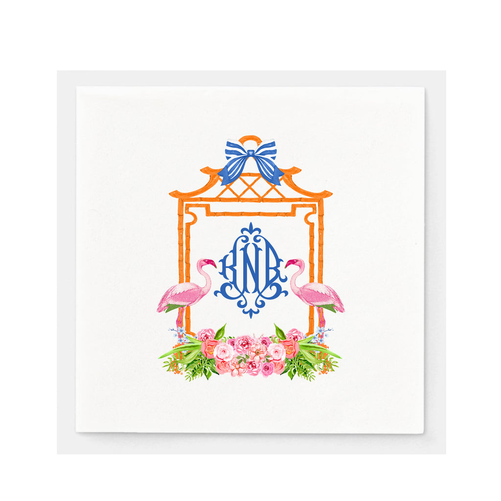 Orange Bamboo Monogram Frame Napkins - Available in two sizes