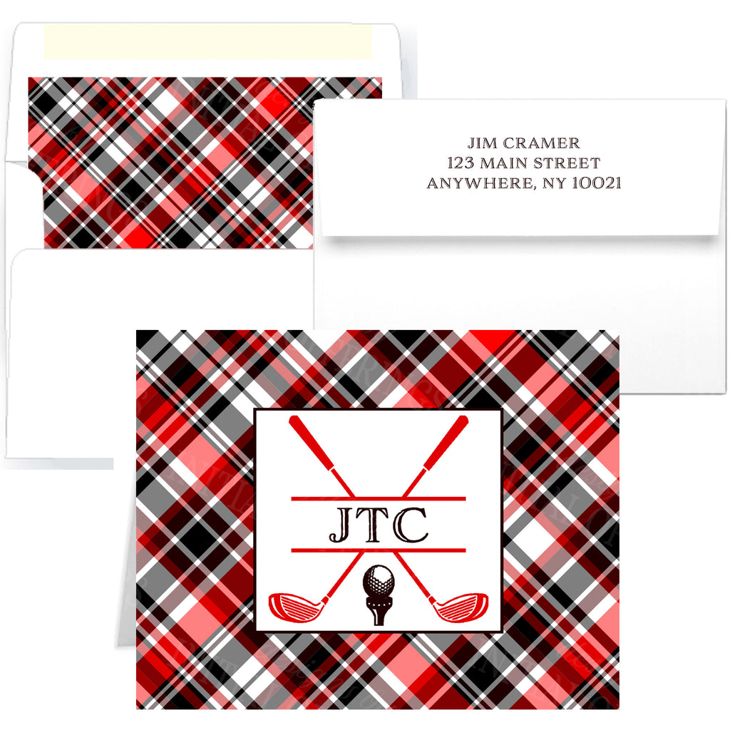 Golf Clubs in Red and Black Personalized Note Cards