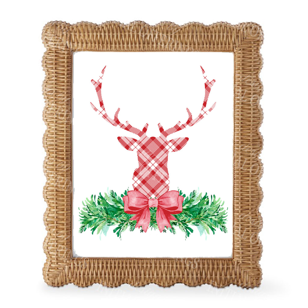 Red and White Plaid Stag Head Swag Wall Art