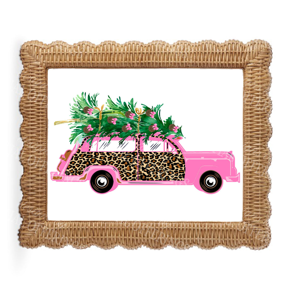 Leopard Print Pink Woody Wagon Wall Art