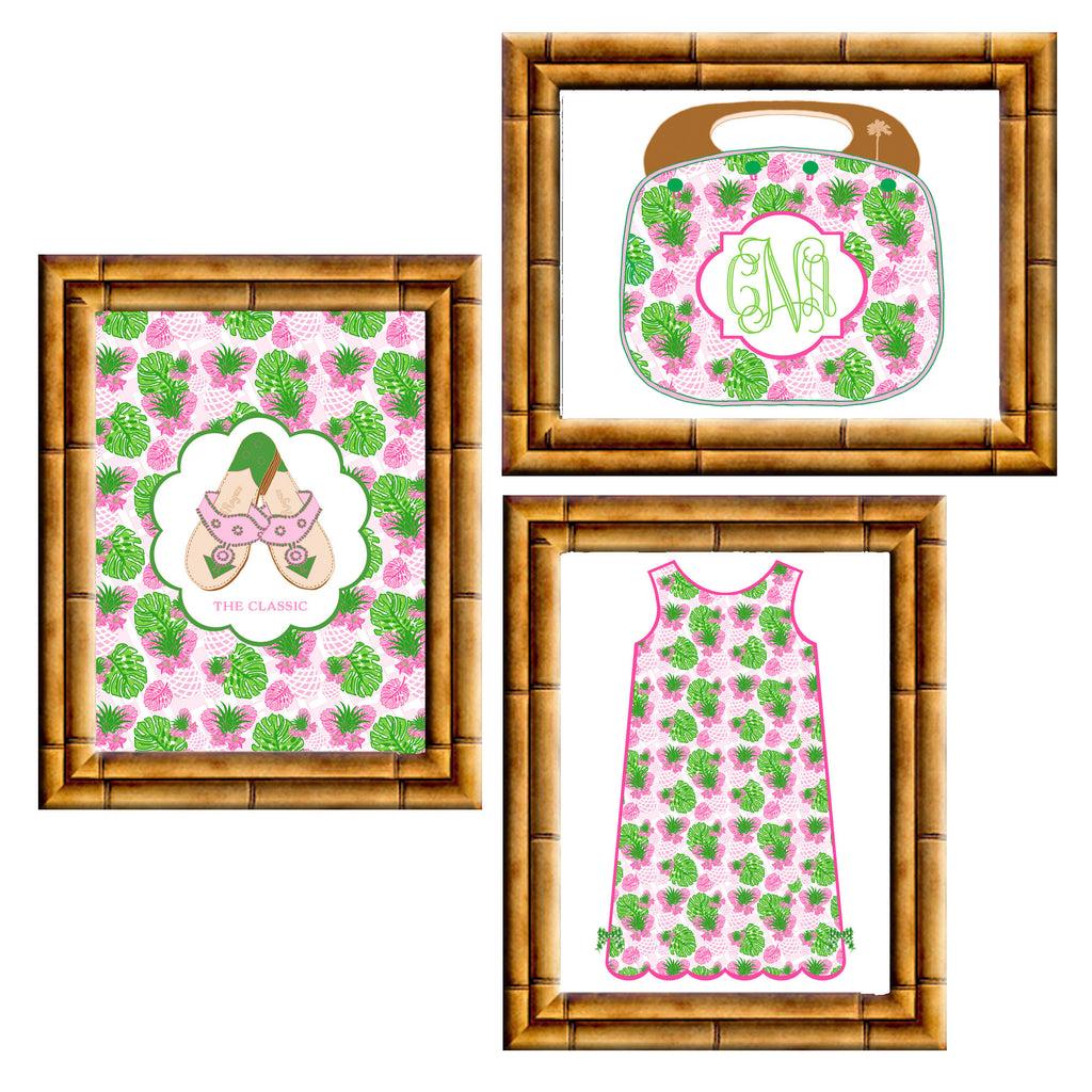 Pink Pineapple Print Collection | Gallery Wall Set of 3 Art Prints