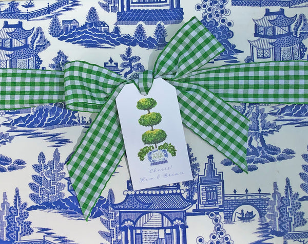 Blue and White Plaid Woody Wagon Gift Wrap Paper – Initial Offerings