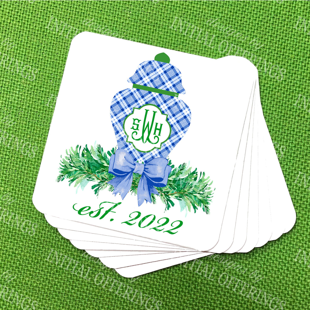 Blue and White Plaid Ginger Jar Swag Coasters