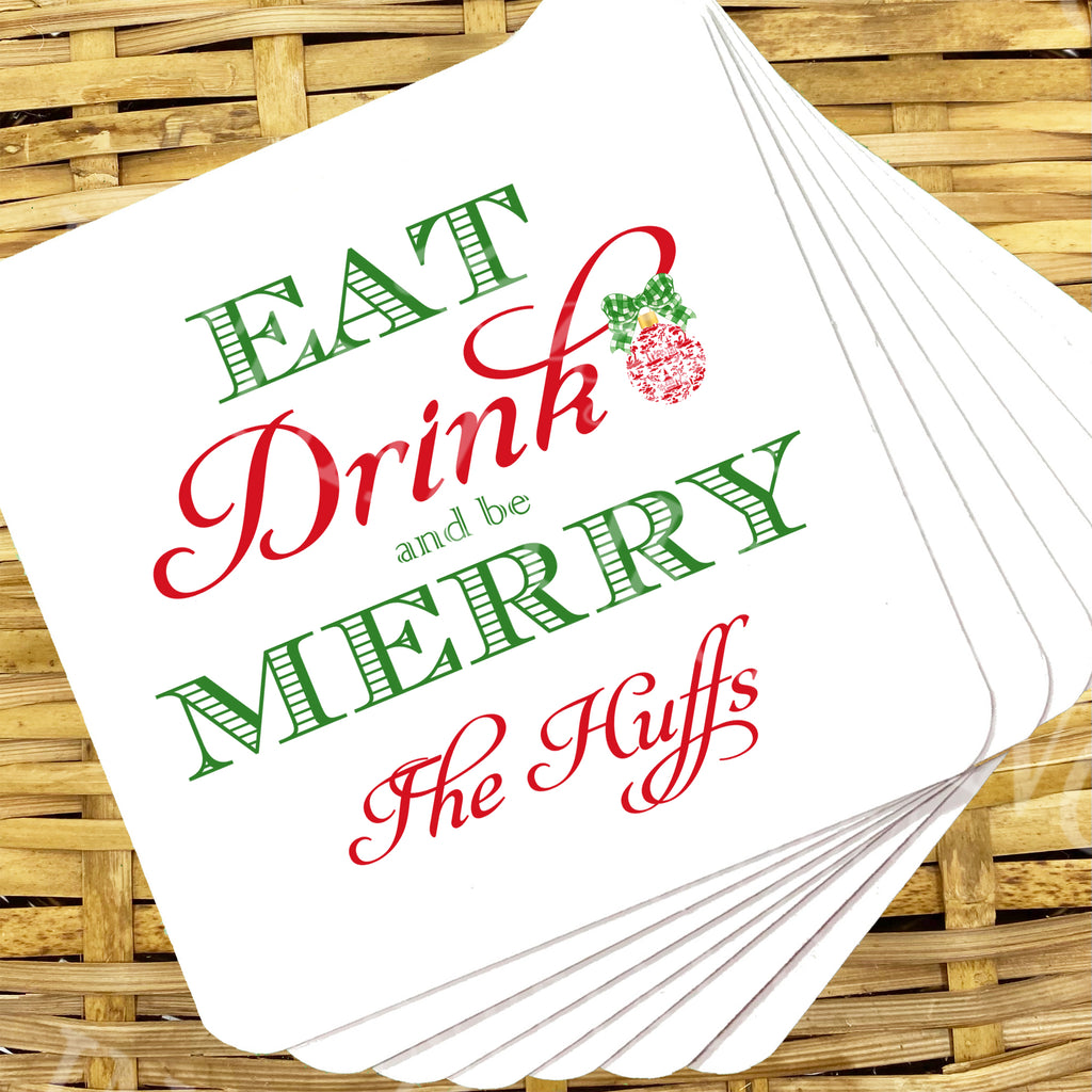 Red and Green Eat Drink and be Merry Coasters
