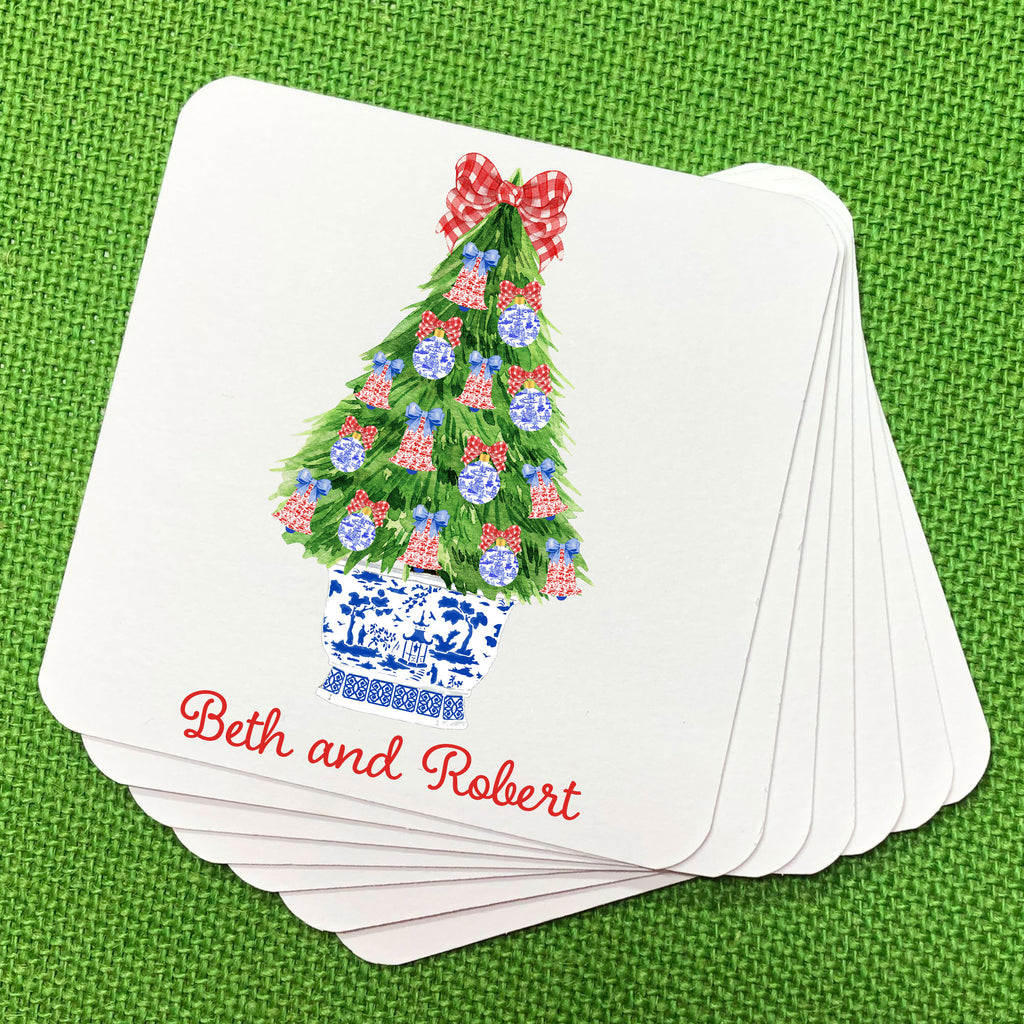 Red and Blue Christmas Tree Coasters