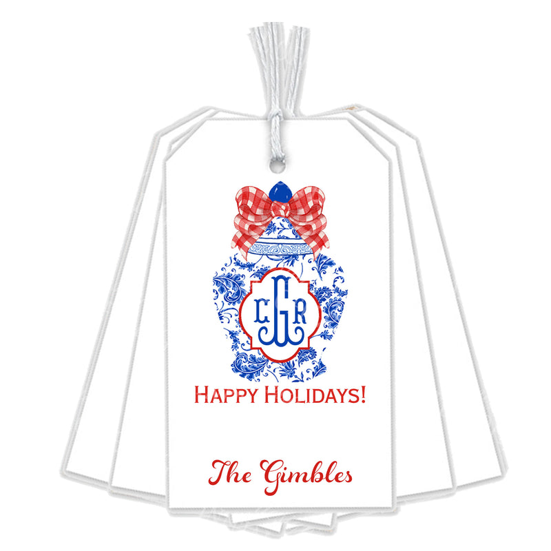 Ginger Jar with Red Gingham Bow Gift Tags