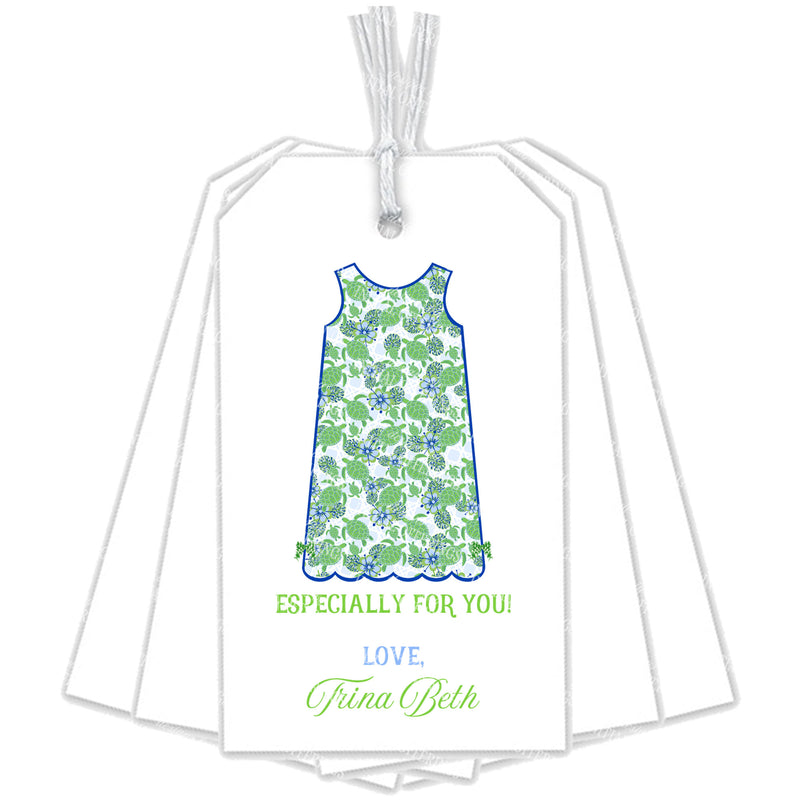 Kiwi Turtle Print Shift Dress Gift Tags