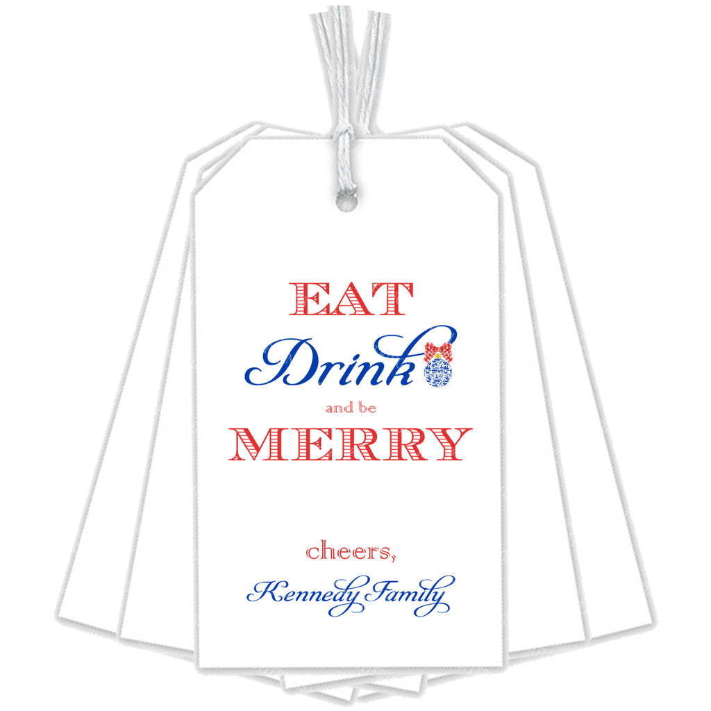 Red and Blue Eat Drink and be Merry Gift Tags