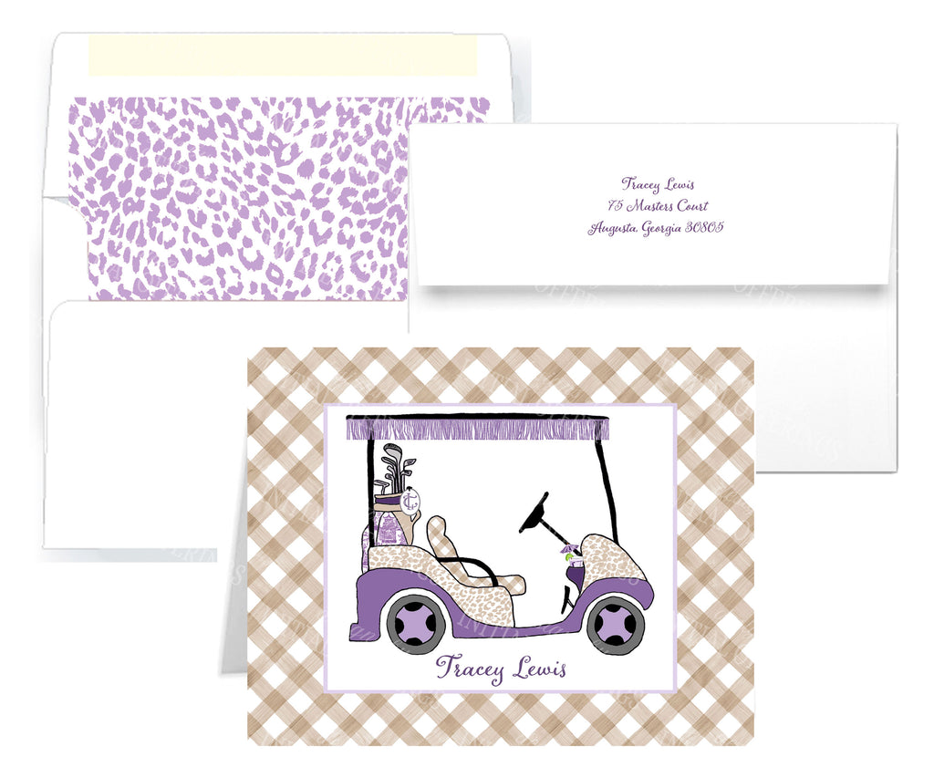 Lavender and Khaki Golf Cart Notecards