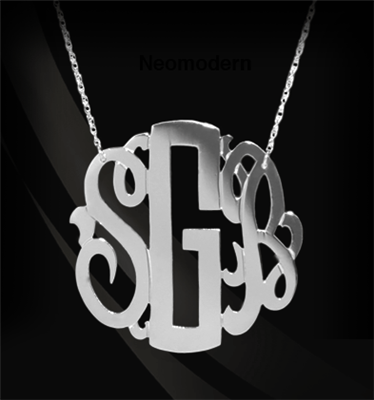 Block Letter Monogram Necklace in 14K White Gold