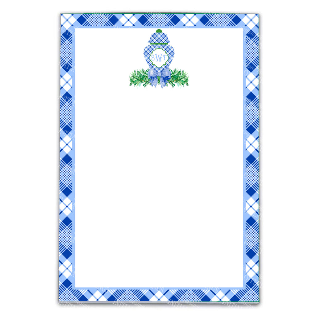 Blue and White Plaid Ginger Jar Swag Notepad