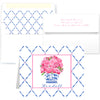 Pink Peonies in Blue Planter Notecards