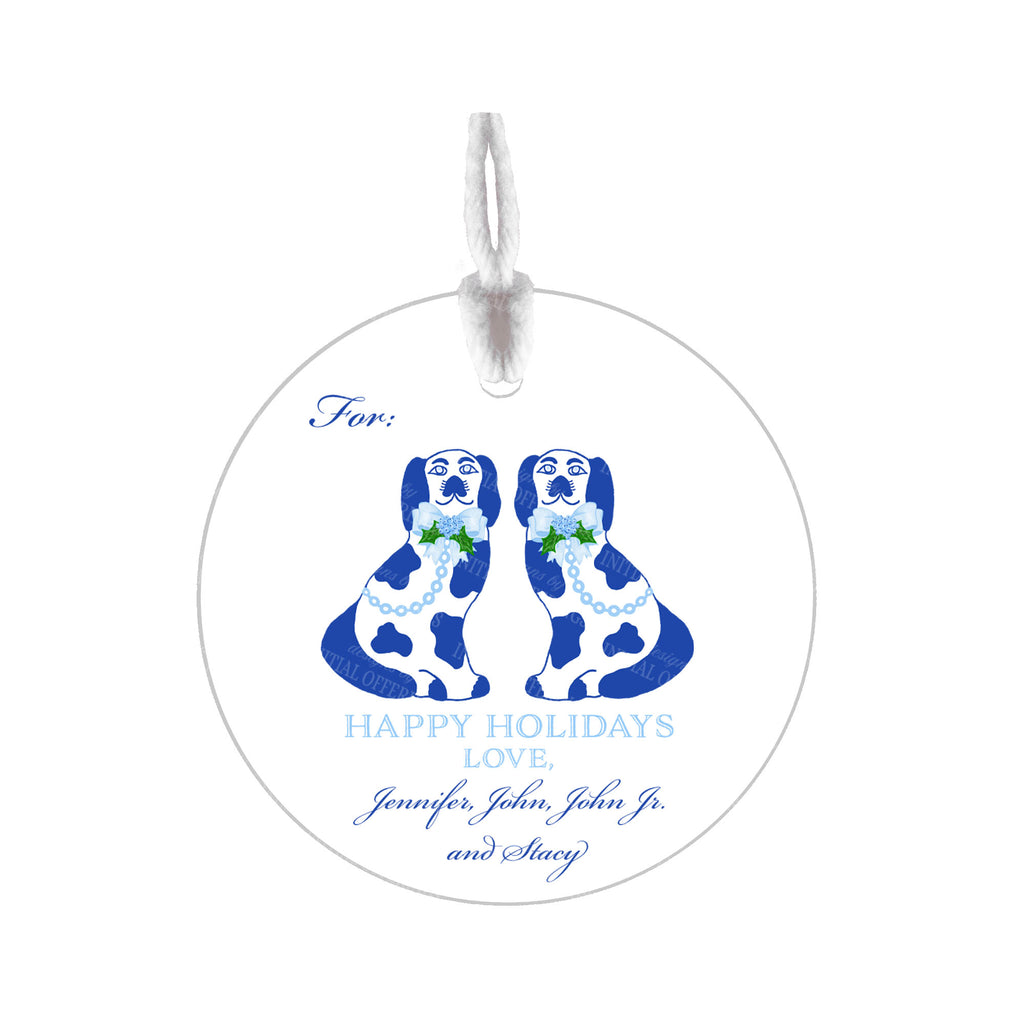 Blue Holiday Staffordshire Spaniels Round Gift Tags