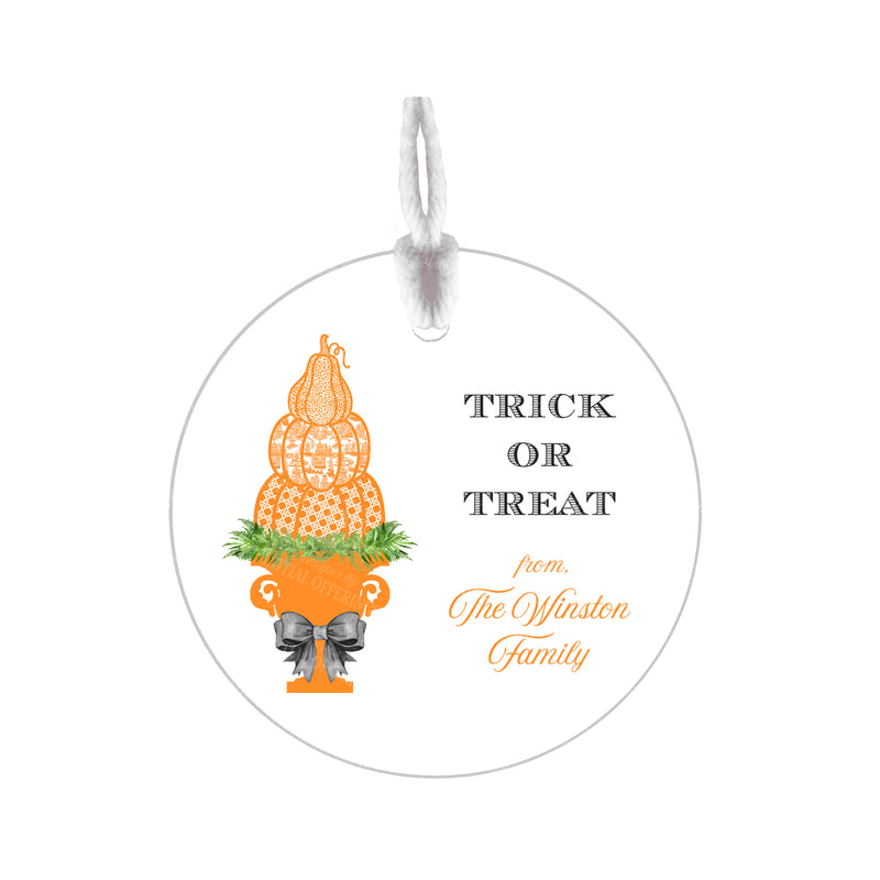 Blue Pumpkin Topiary Round Gift Tags