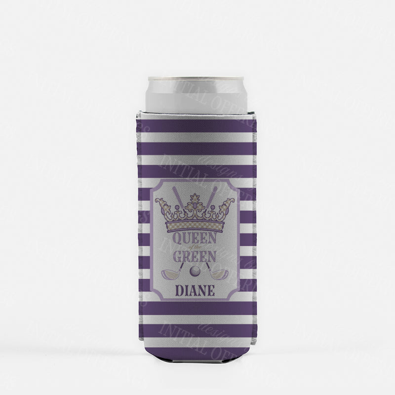Lavender and Khaki Queen of the Green Slim Can Koozie