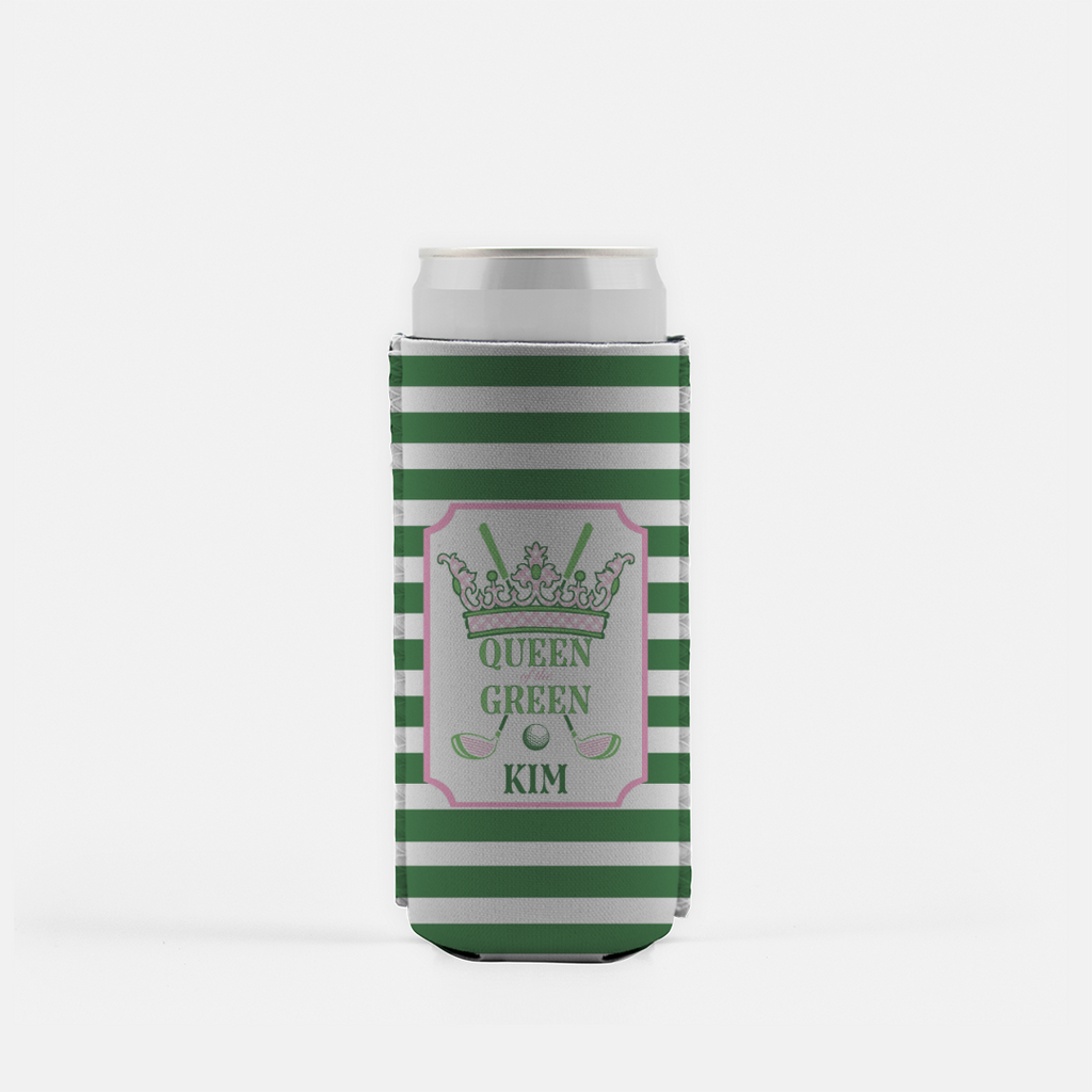 Navy and Yellow Queen of the Green Slim Can Koozie