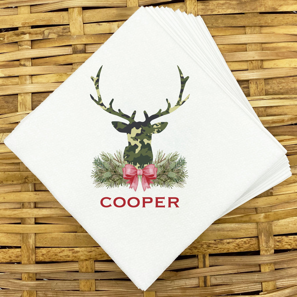 Green Camo Stag Head Swag Napkins and Guest Towels