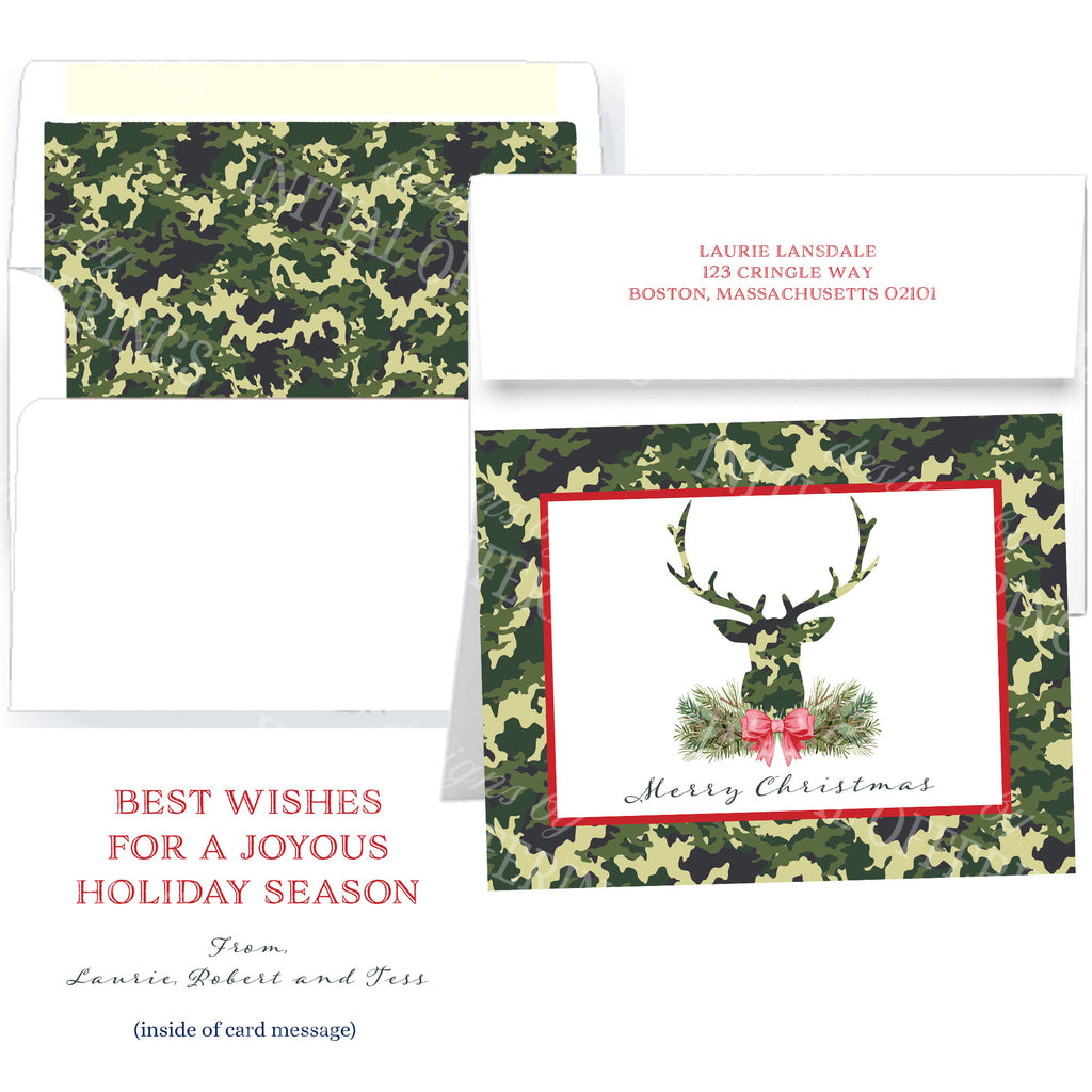Green Camo Stag Swag Holiday Greeting Cards