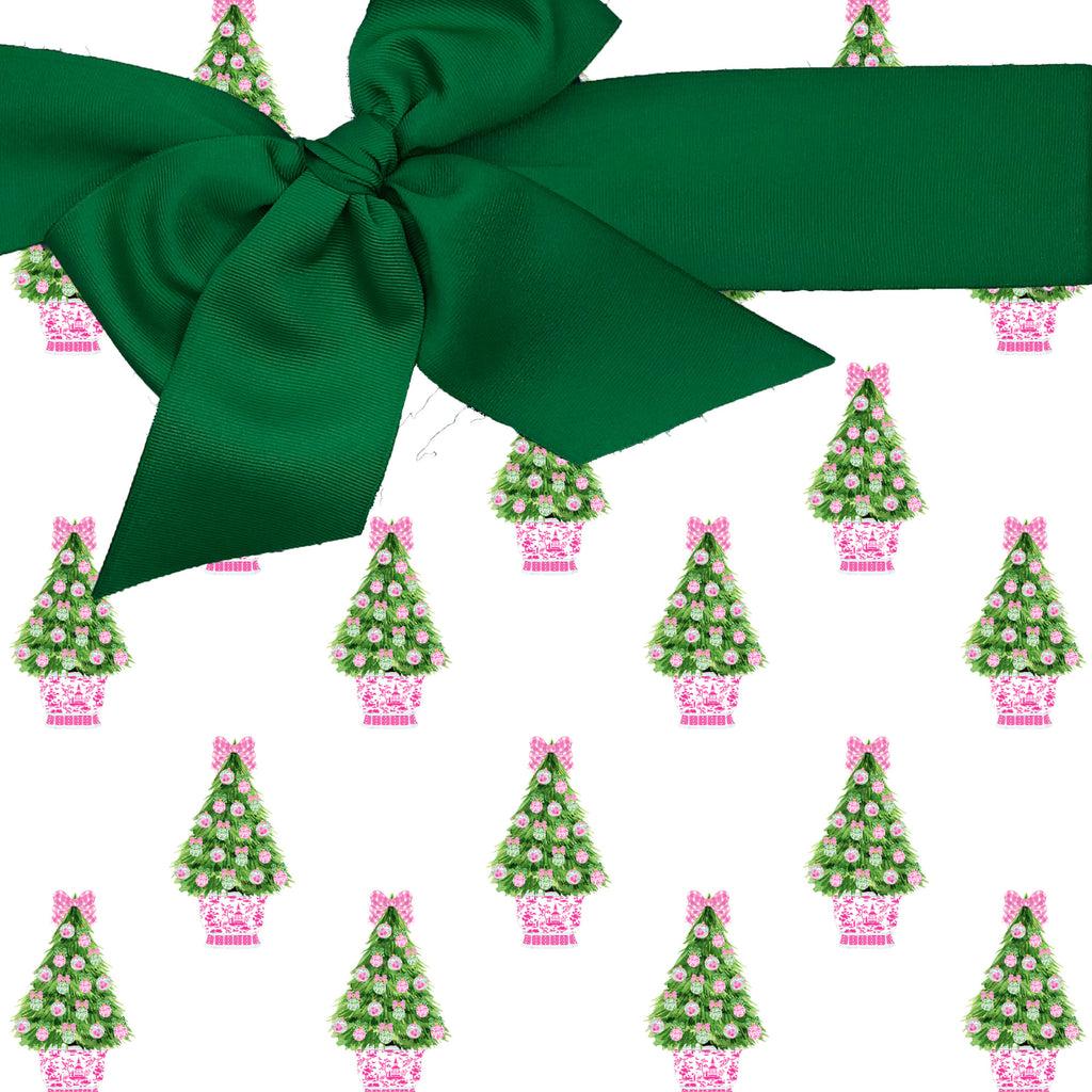 Pink and Green Christmas Tree Gift Wrap Paper - Quick Ship