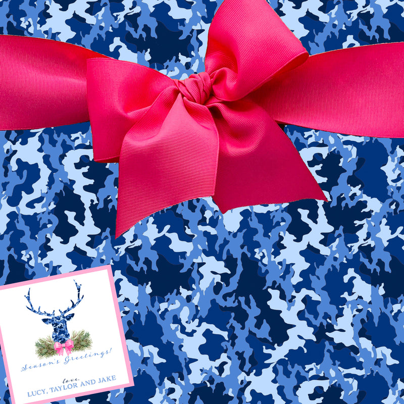 Blue Camo Print Gift Wrap Paper