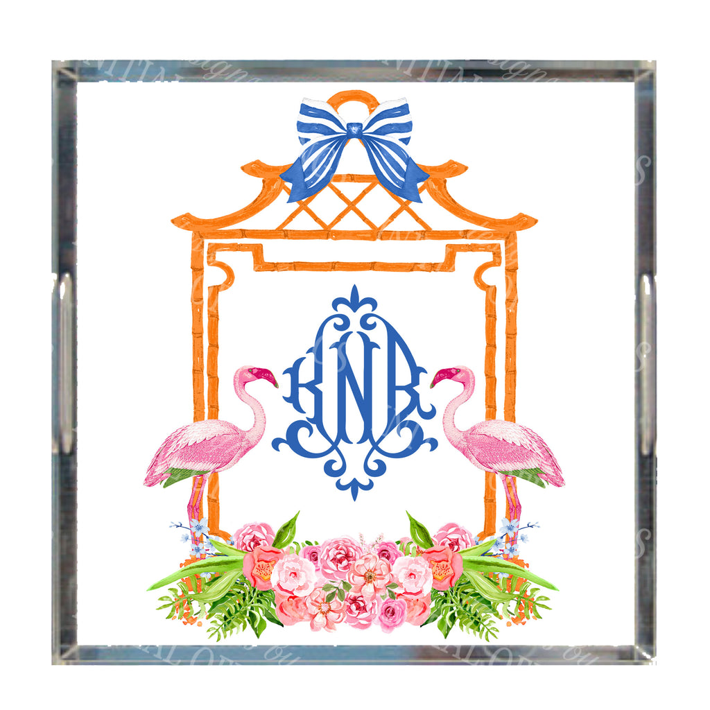 Orange Bamboo Monogram Frame Acrylic Tray