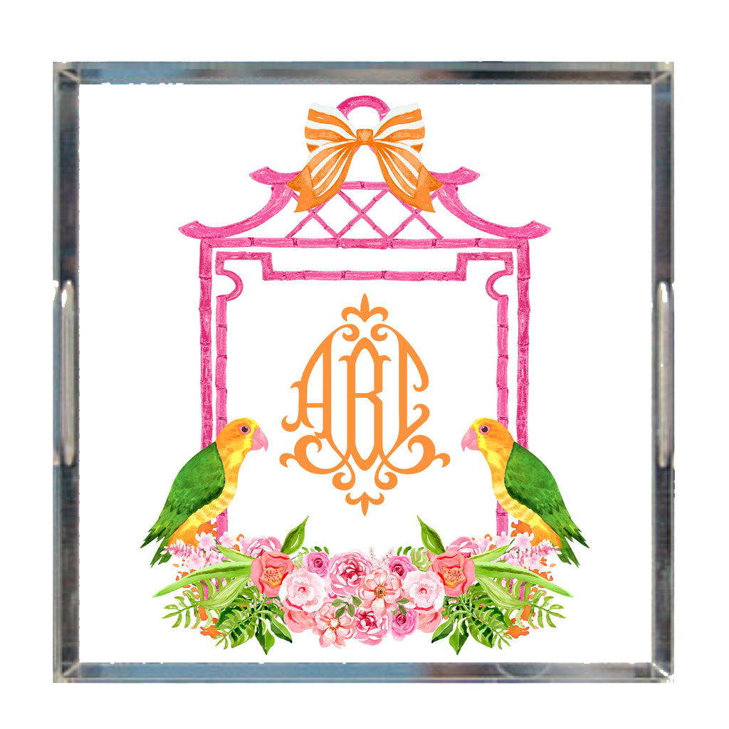 Pink Bamboo Monogram Frame Acrylic Tray