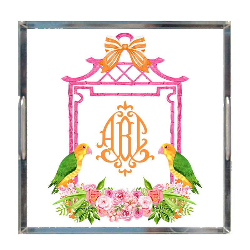 Pink Bamboo Monogram Frame Acrylic Tray