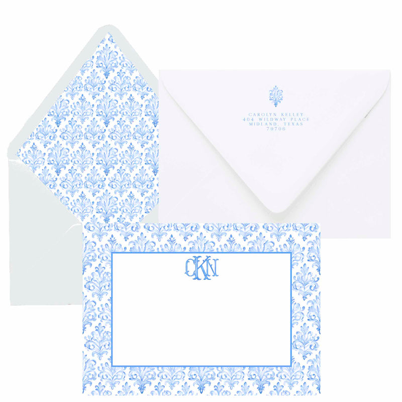 Bespoke Blue Watercolor Monogram Notecards