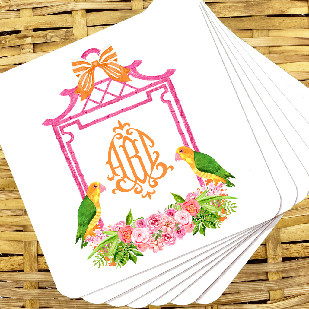 Pink Bamboo Monogram Frame Coasters