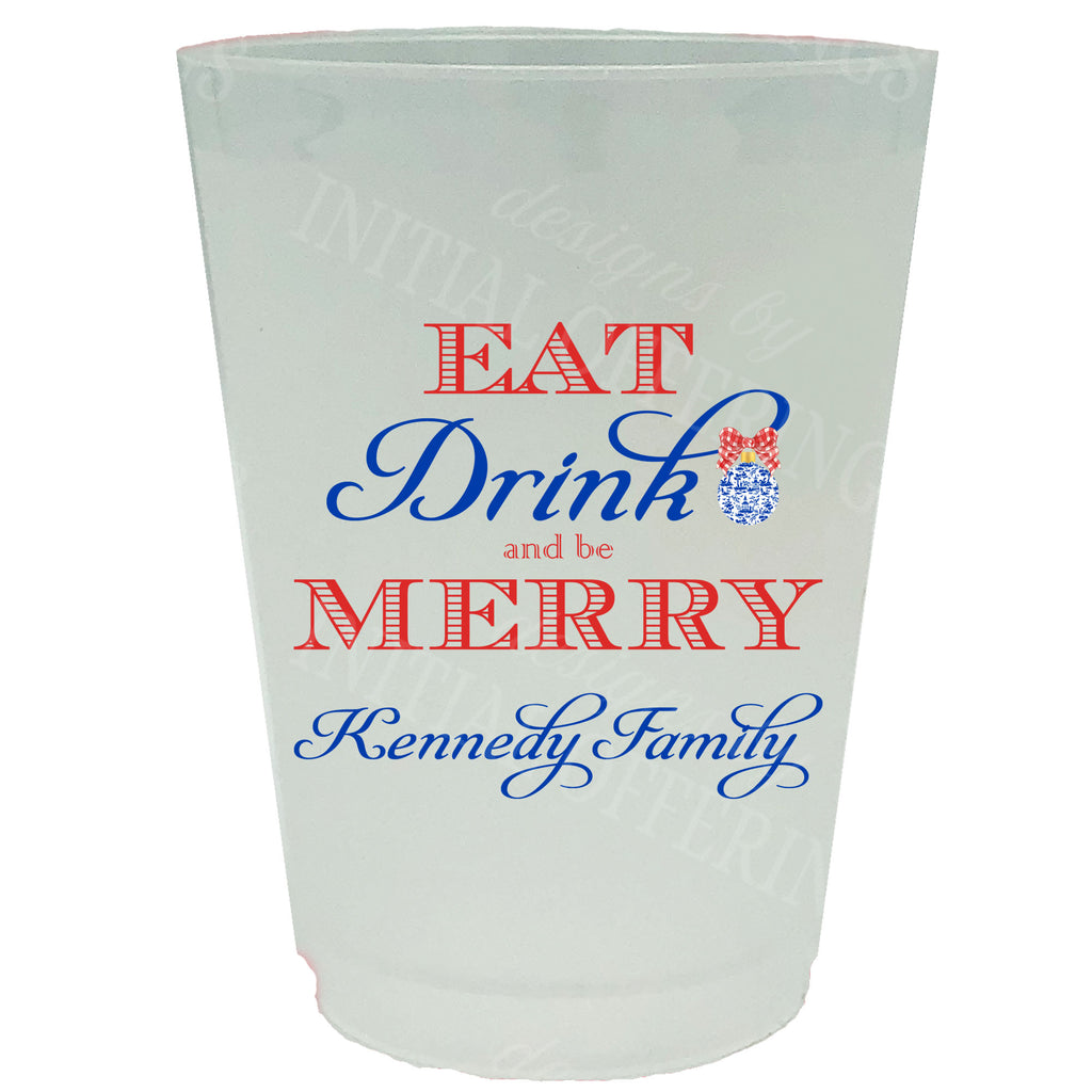 Red and Blue Eat Drink and be Merry Full Color Shatterproof Frost Cups - Personalized