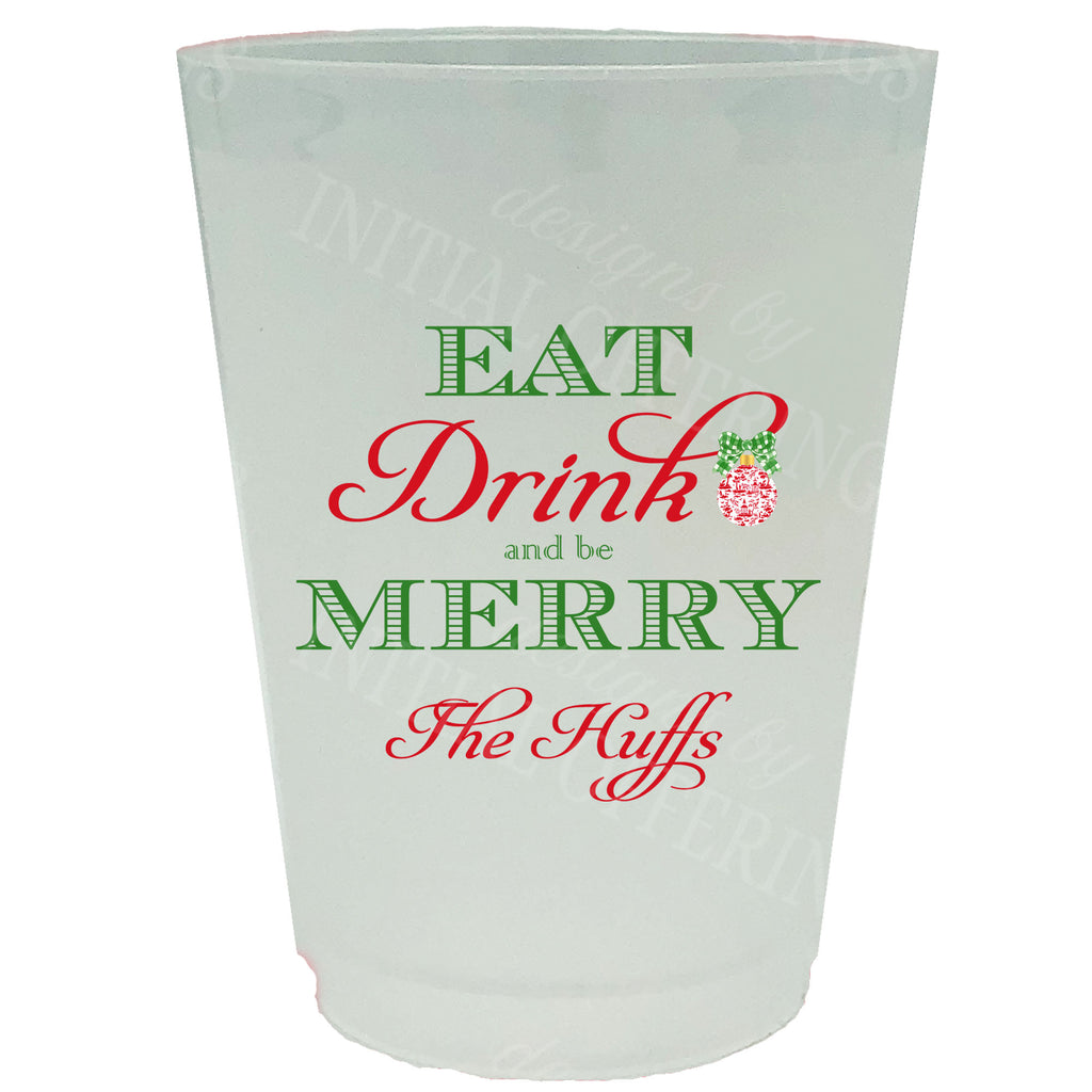 Red and Green Eat Drink and be Merry Full Color Shatterproof Frost Cups - Personalized