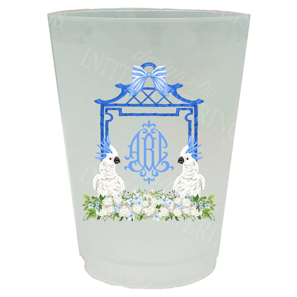 Blue Bamboo Monogram Frame Full Color Shatterproof Frost Cups - Personalized
