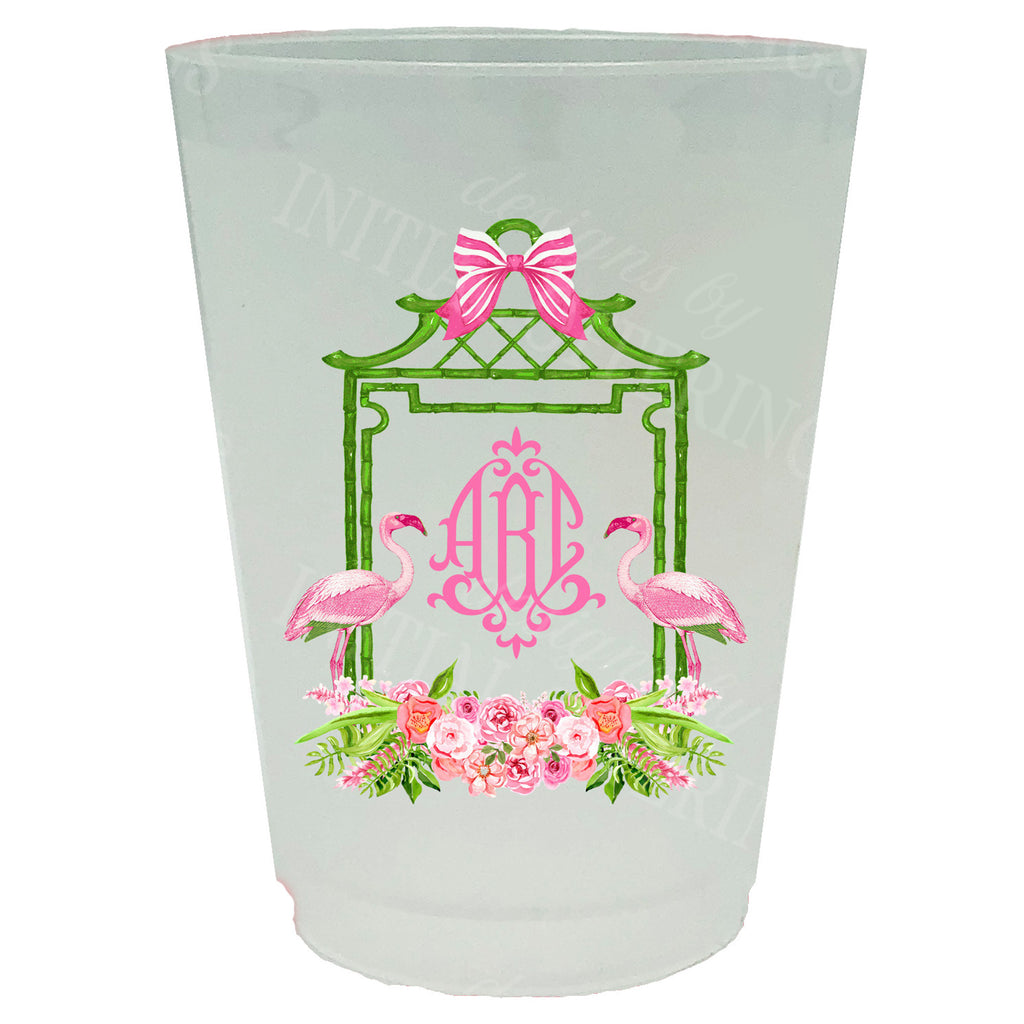 Green Bamboo Monogram Frame Full Color Shatterproof Frost Cups - Personalized