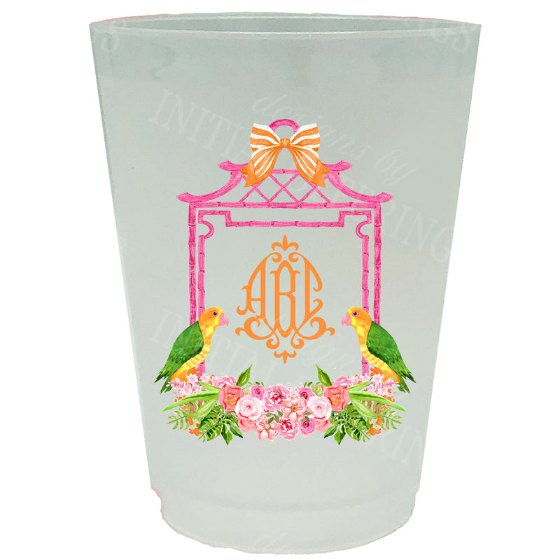 Pink Bamboo Monogram Frame Full Color Shatterproof Frost Cups - Personalized