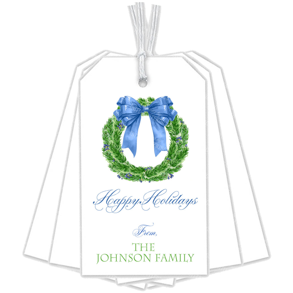 Blue Christmas Wreath Gift Tags