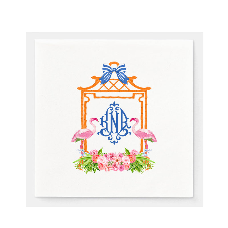 Orange Bamboo Monogram Frame Napkins - Available in two sizes