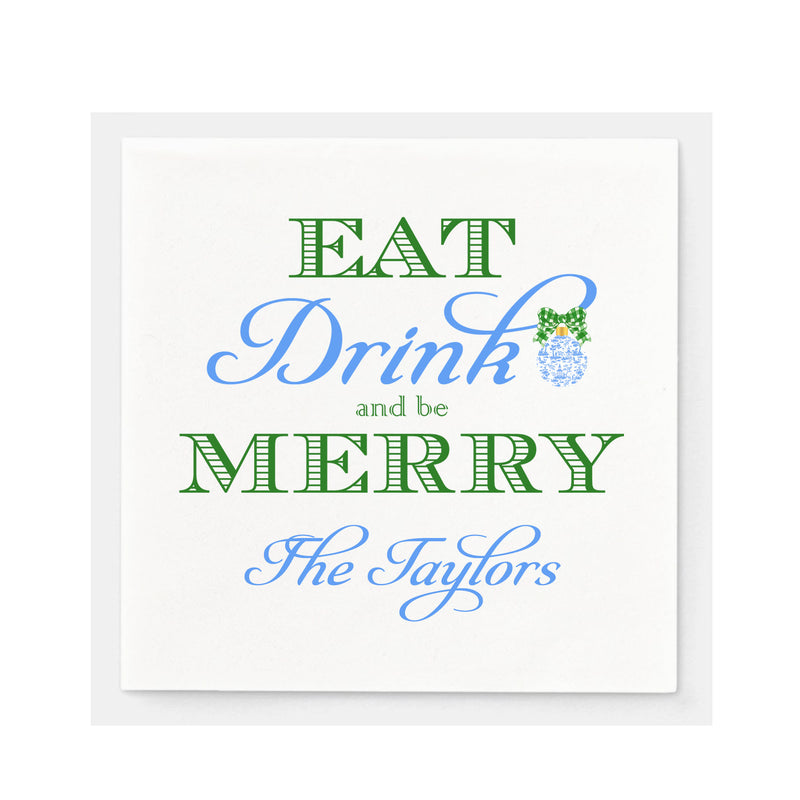 Blue and Green Eat Drink and Be Merry Napkins - Available in two sizes