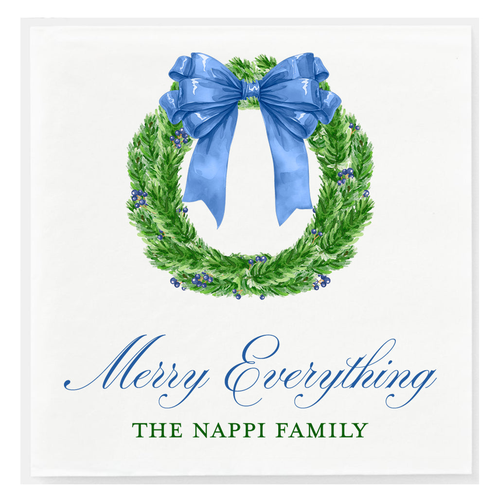 Blue Christmas Wreath Napkins - Available in two sizes