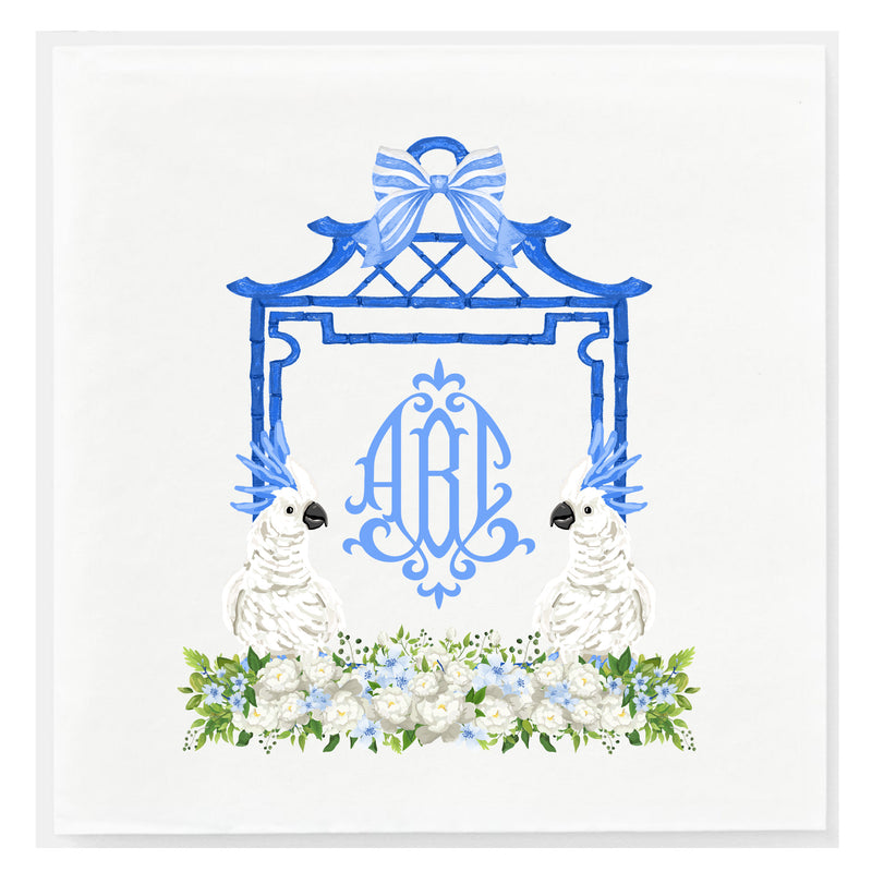 Blue Bamboo Monogram Frame Napkins - Available in two sizes