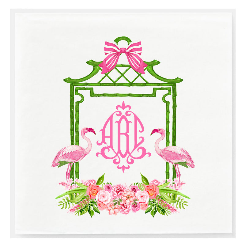 Green Bamboo Monogram Frame Napkins - Available in two sizes