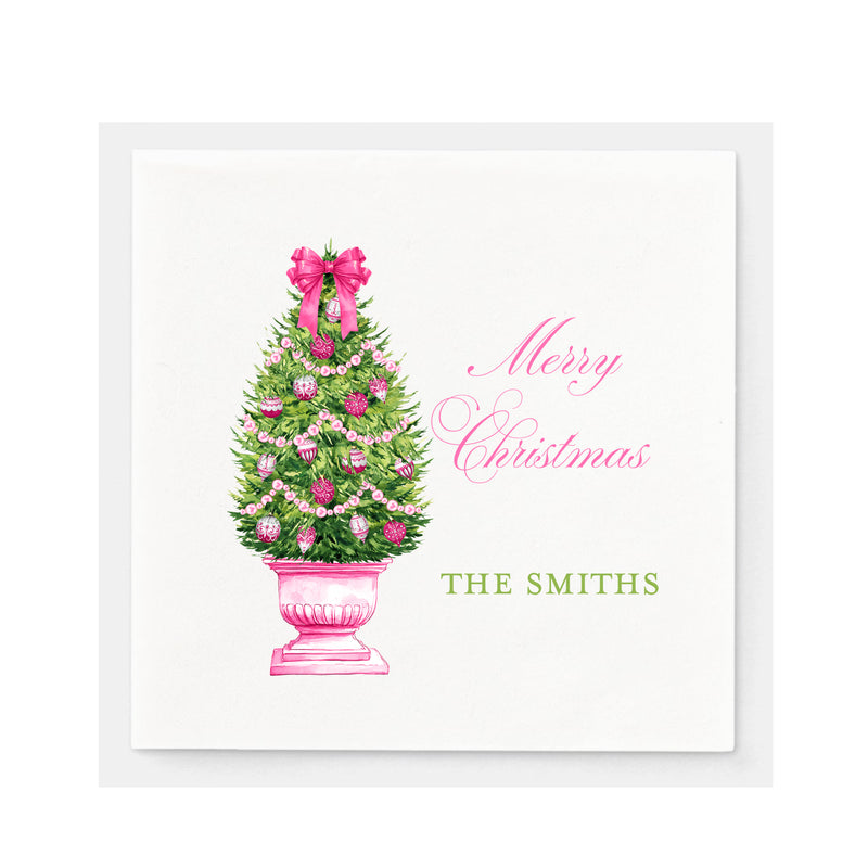 Pink Christmas Tree Napkins - Available in two sizes