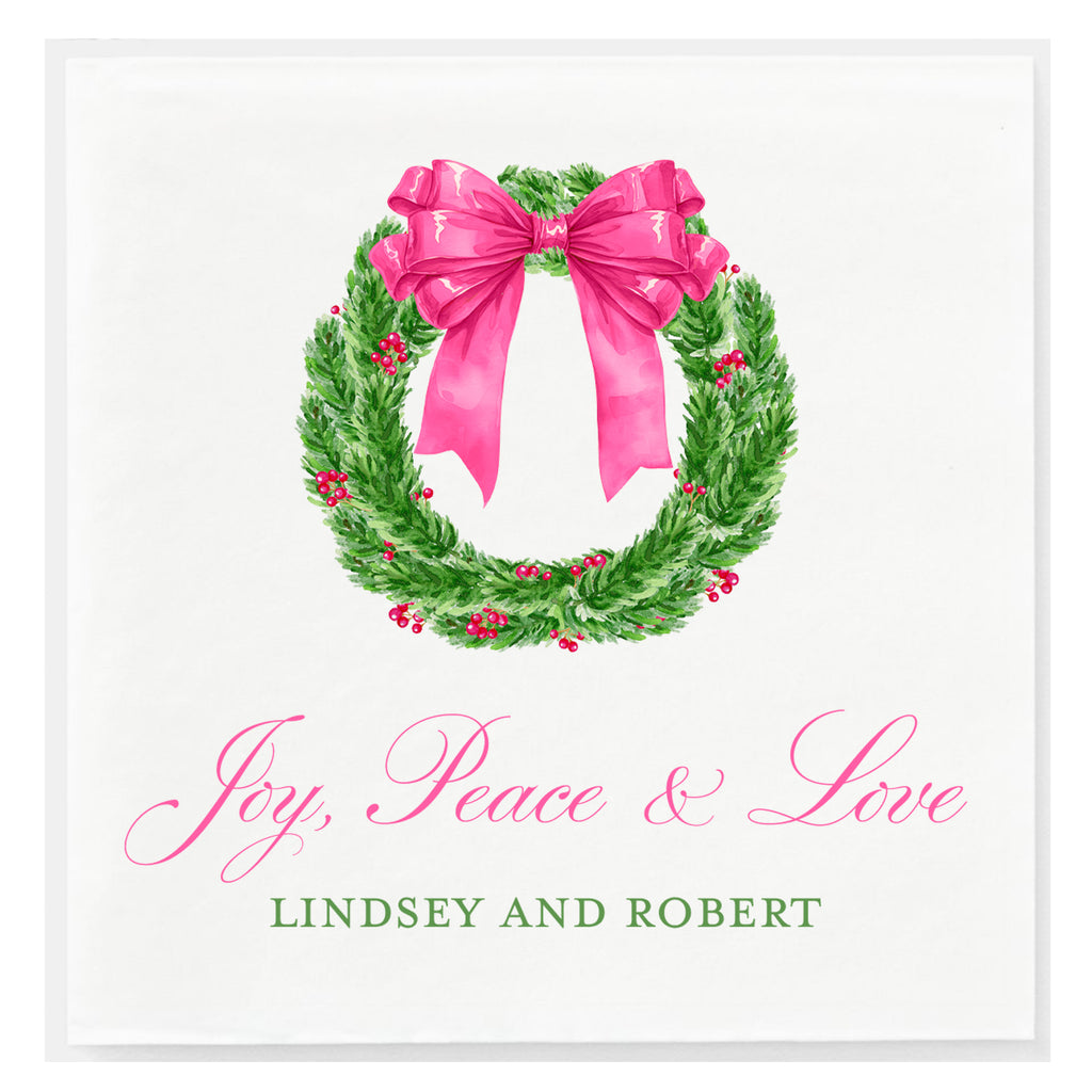 Pink Christmas Wreath Napkins - Available in two sizes