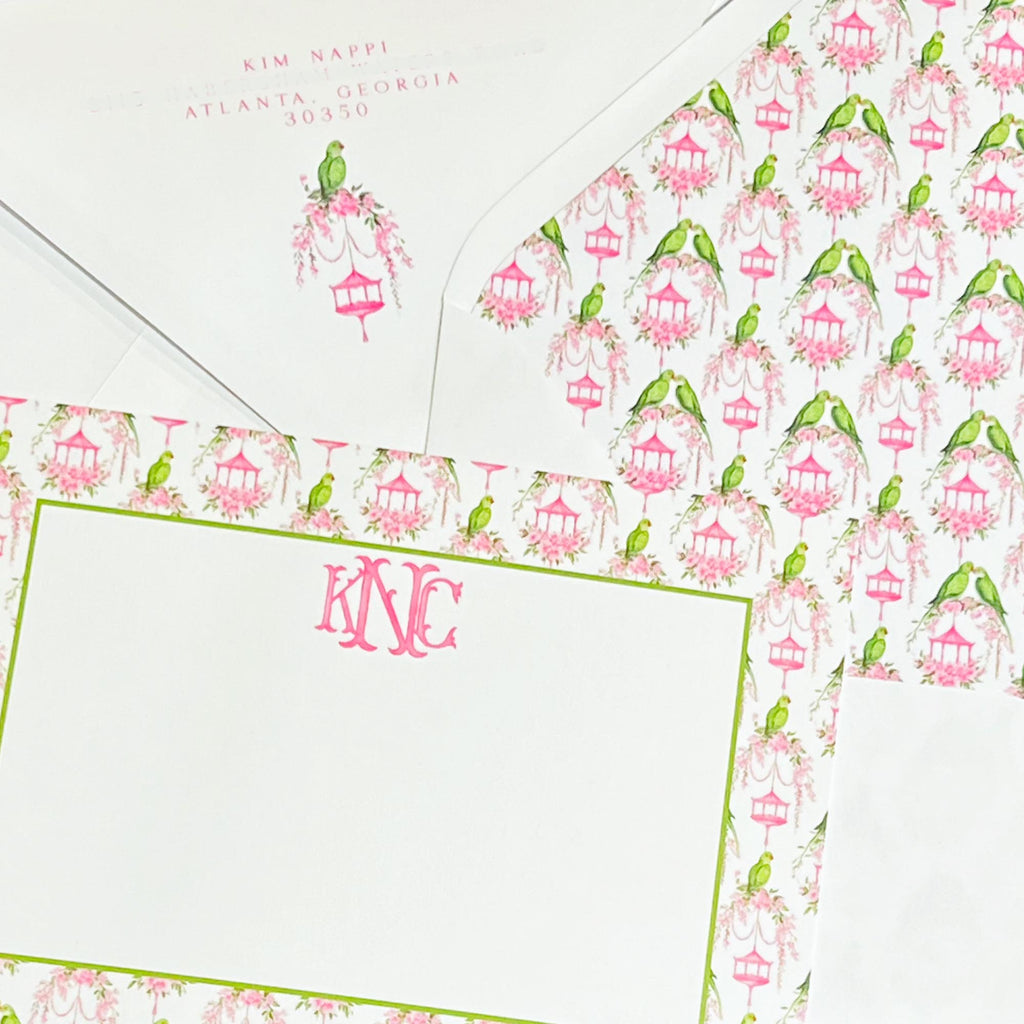 Bespoke Perched Birdies Monogram Notecards