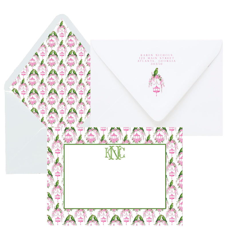 Bespoke Perched Birdies Monogram Notecards
