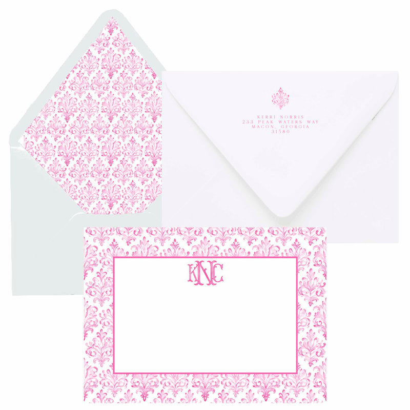 Bespoke Pink Watercolor Monogram Notecards