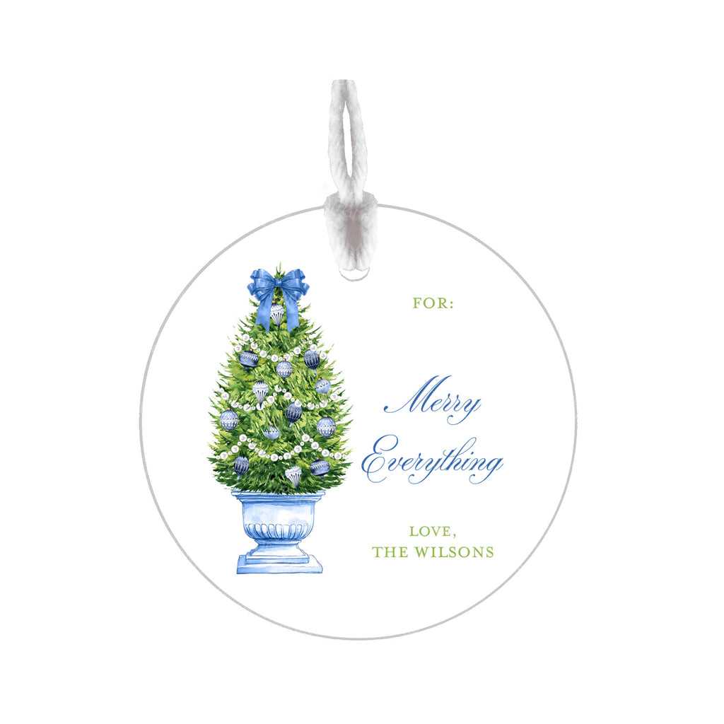 Blue Christmas Tree Round Gift Tags